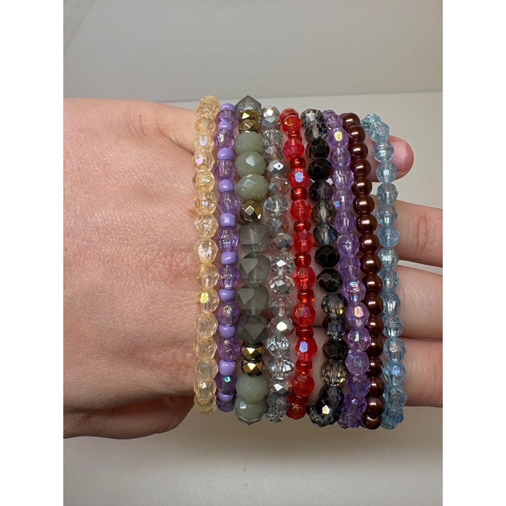 Erimish Beaded Stretch Bracelet Stack 9 Strands Multicolor Crystal Pearl